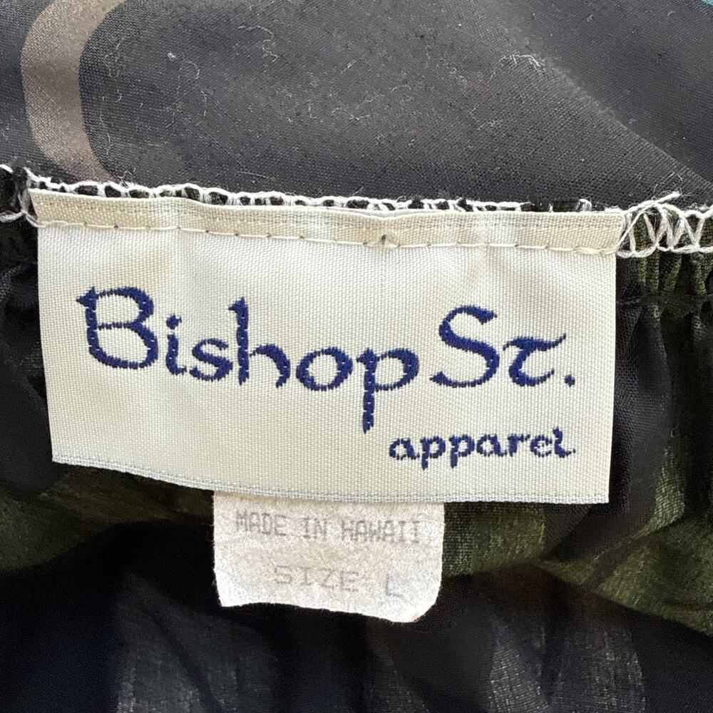 Bishop St Vintage Hawaiian Dress Size L Black Tropical Floral Short Tulip Sleeve - Picture 8 of 9